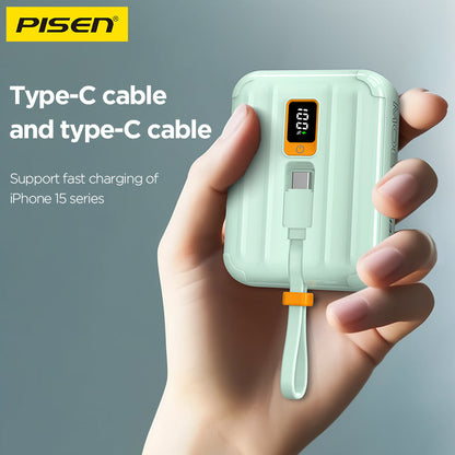 PISEN QUICK 30W Mini Power Bank 10000mAh – Fast Charger with Display & Built-In Cables (TS-D364)