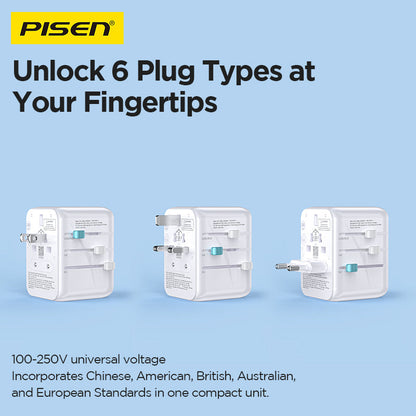 PISEN Global Travel 20W 3-Port GaN Fast Charger – Multi-Port USB-C Travel Adapter (TP-C109)