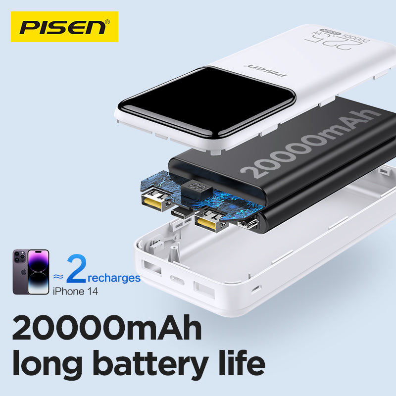 PISEN Semi-Mirror 22.5W Power Bank 20000mAh – High-Capacity Fast Portable Charger (TP-D039)
