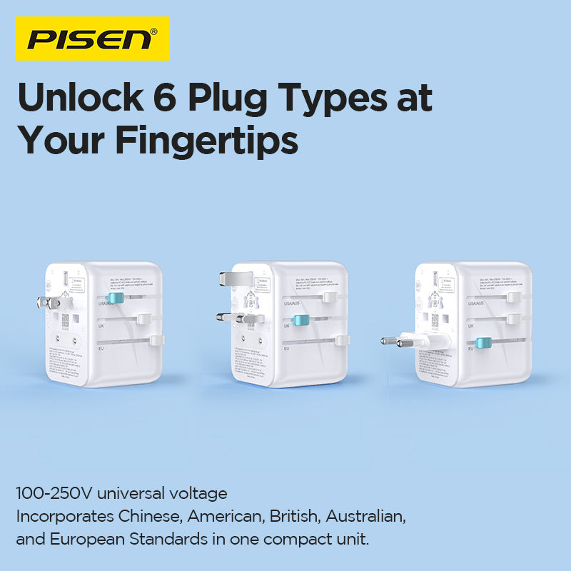 PISEN Global Travel 35W 5-Port GaN Fast Charger – Multi-Port USB-C Travel Adapter (TP-C110)