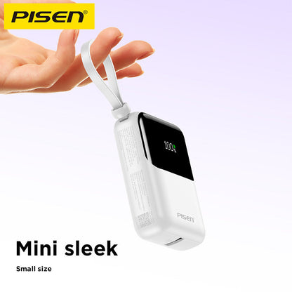 PISEN Sunny Power 22.5W Mini Power Bank 10000mAh – Compact Charger with Two Built-In Cables (TP-D096)