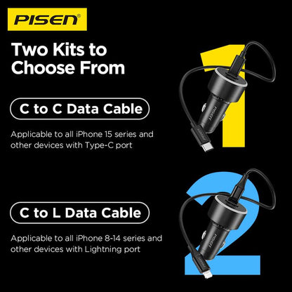 PISEN 60W Car Charger – 3-Port 2C1A Fast-Charging Adapter, Black (TP-C79)