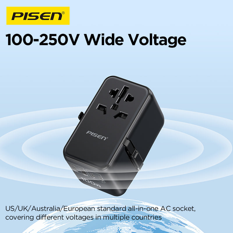 PISEN Global Travel 100W 5-Port GaN Fast Charger – Multi-Port USB-C Travel Adapter (TP-C95)