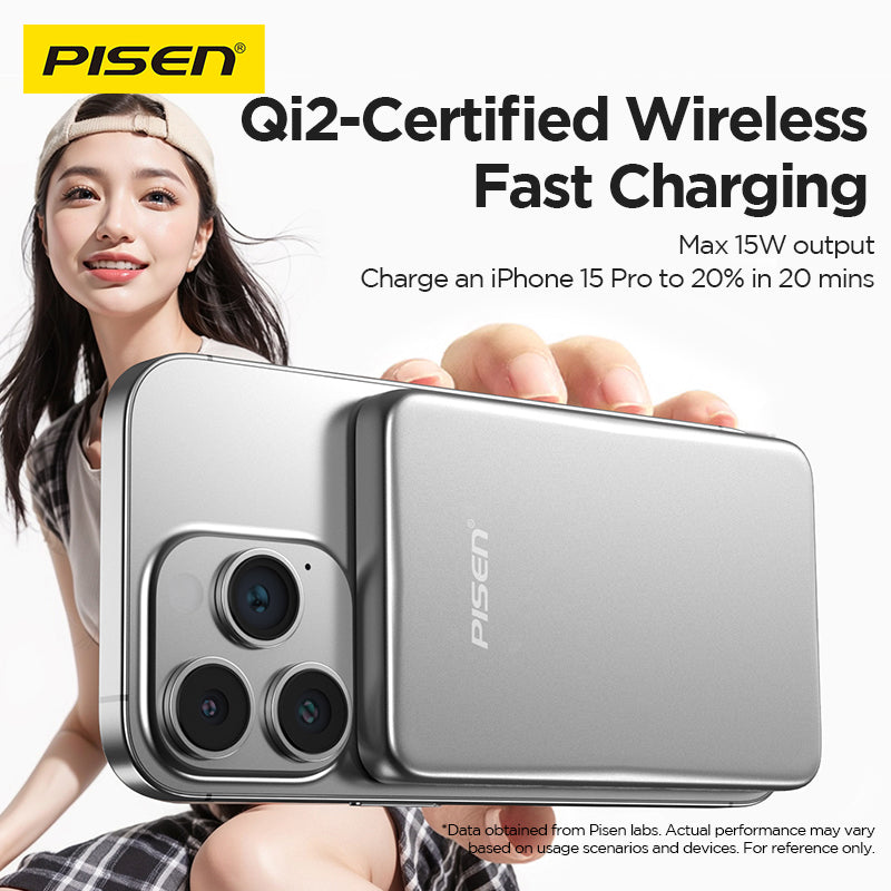 PISEN SleekVolt 20W Wireless Power Bank 5000mAh – Slim MagSafe Portable Charger (TP-D147)