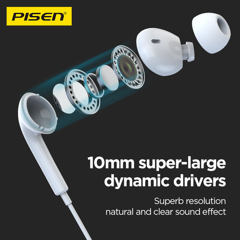 PISEN In-Ear Wired Earphones – Stereo Earbuds with Mic (AP03)
