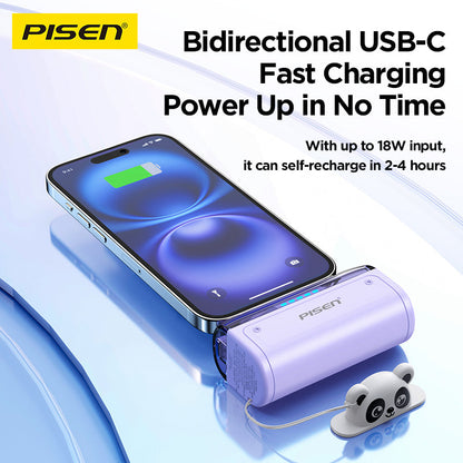 PISEN 2-in-1 Power Bank 5000mAh 22.5W – Built-In Connector Mini Portable Charger (TP-D139)