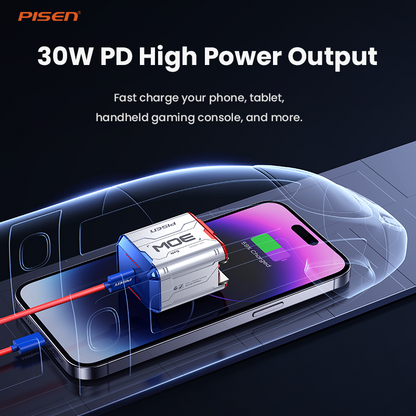 PISEN Gamer Lite 30W 1-Port GaN Fast Charger – Mini USB-C Wall Charger (TP-C32)