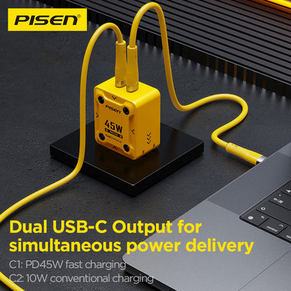 PISEN Mecha 45W 2-Port Fast Charger – USB-C Wall Charger, US Plug (TS-C187)