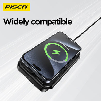 PISEN 3-in-1 Travel Magnetic Wireless Charger – Foldable MagSafe Charger for Phone, Watch & Earbuds (F6)