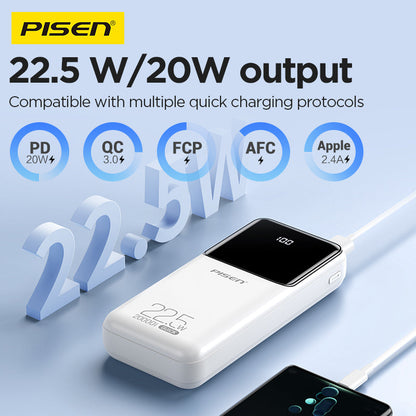 PISEN Semi-Mirror 22.5W Power Bank 20000mAh – High-Capacity Fast Portable Charger (TP-D039)