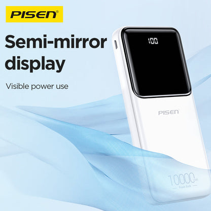 PISEN Semi-Mirror 10W Power Bank 10000mAh – Slim Portable Charger (TP-D053)