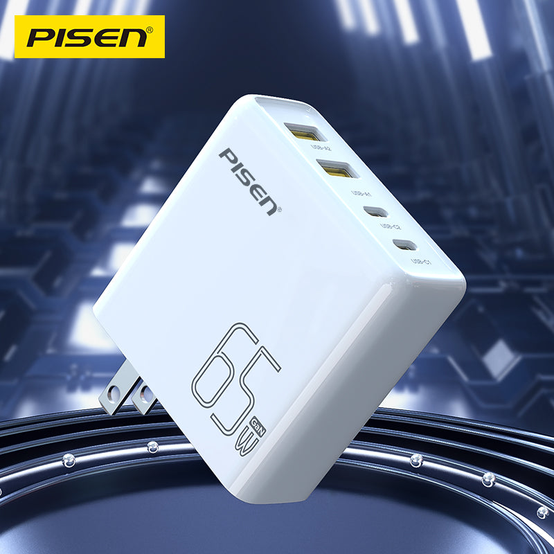 PISEN Pro 65W GaN Fast Charger – 4-Port 2C+2A USB-C Wall Charger, US Plug (TS-C146)