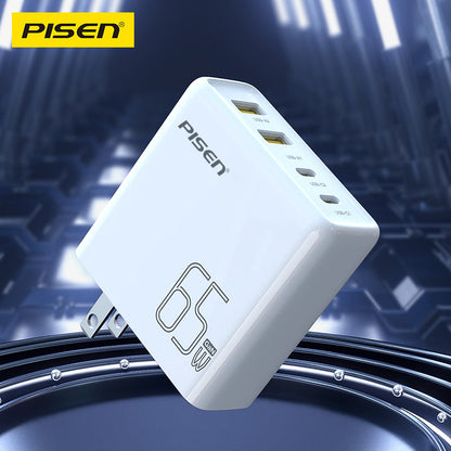 PISEN Pro 65W GaN Fast Charger – 4-Port 2C+2A USB-C Wall Charger, US Plug (TS-C146)