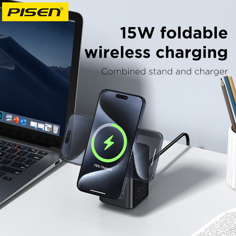 PISEN MagStation 45W GaN Desktop Charger – Magnetic Wireless & USB-C Charging Station (TP-C25)