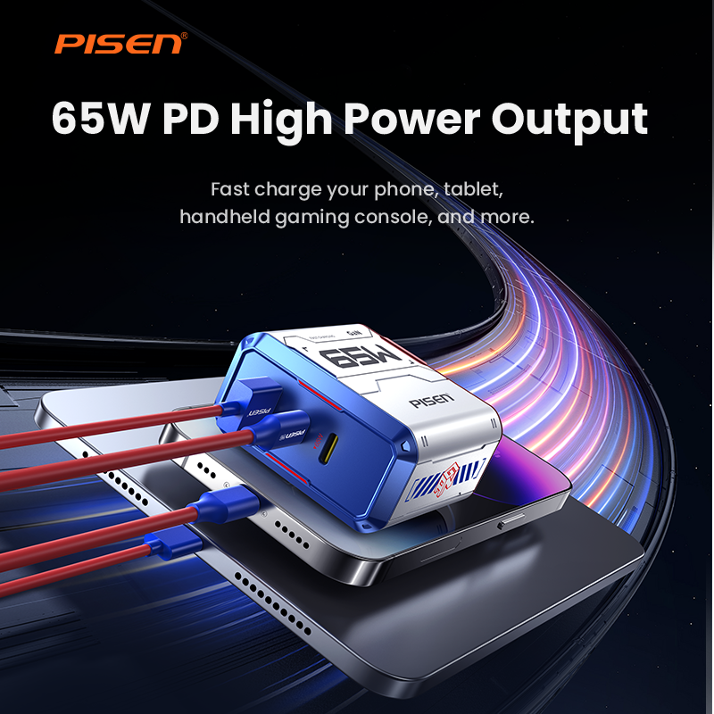 PISEN Gamer Lite 65W 3-Port GaN Fast Charger – USB-C Wall Charger for Laptops & Phones (TP-C34)