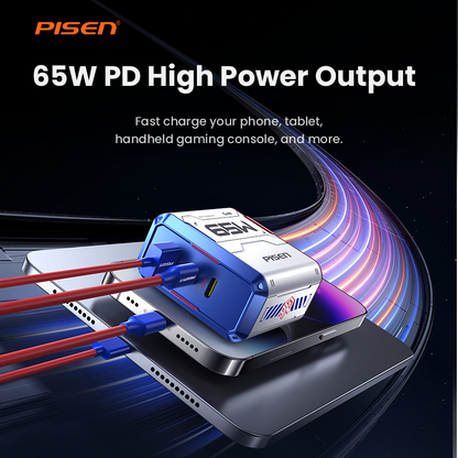 PISEN Gamer Lite 65W 3-Port GaN Fast Charger – USB-C Wall Charger for Laptops & Phones (TP-C34)