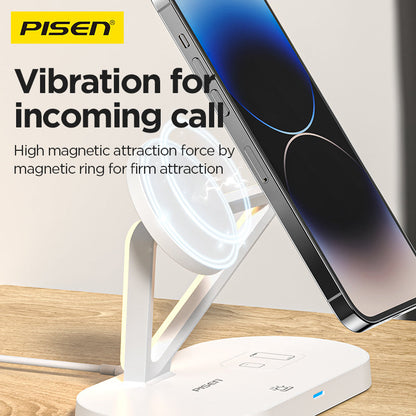 PISEN 3-in-1 Wireless Charging Stand with Night Light – MagSafe Dock for Phone, Watch & Earbuds (TP-C24)