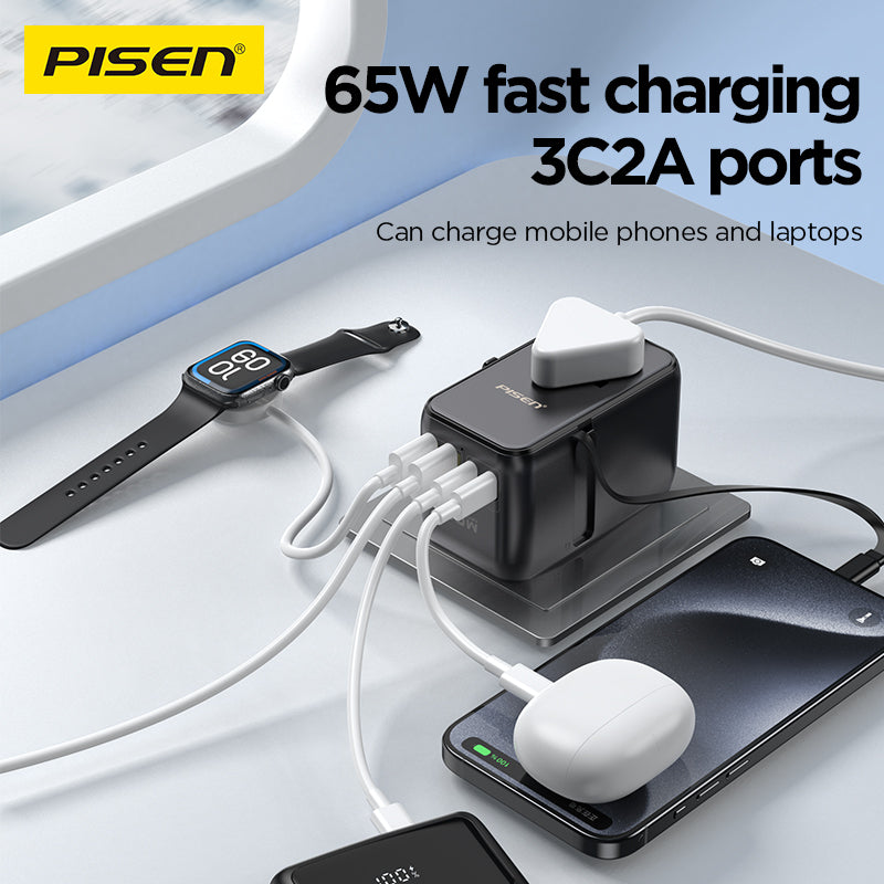 PISEN Global Travel 65W 5-Port GaN Fast Charger – Multi-Port USB-C Travel Adapter (TP-C94)