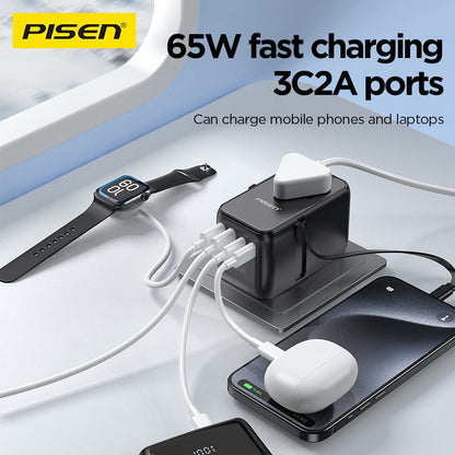 PISEN Global Travel 65W 5-Port GaN Fast Charger – Multi-Port USB-C Travel Adapter (TP-C94)