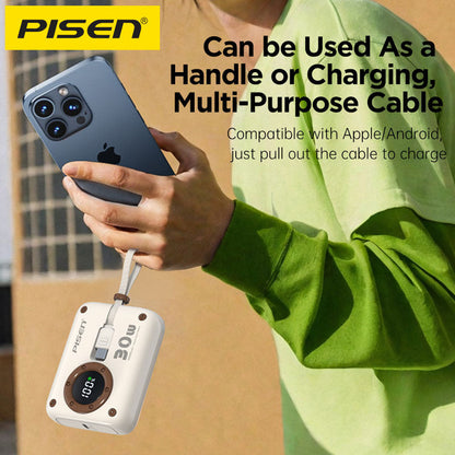 PISEN QUICK 30W Mini Power Bank with Dual Built-In Cables – Compact Fast Charger (TS-D373)