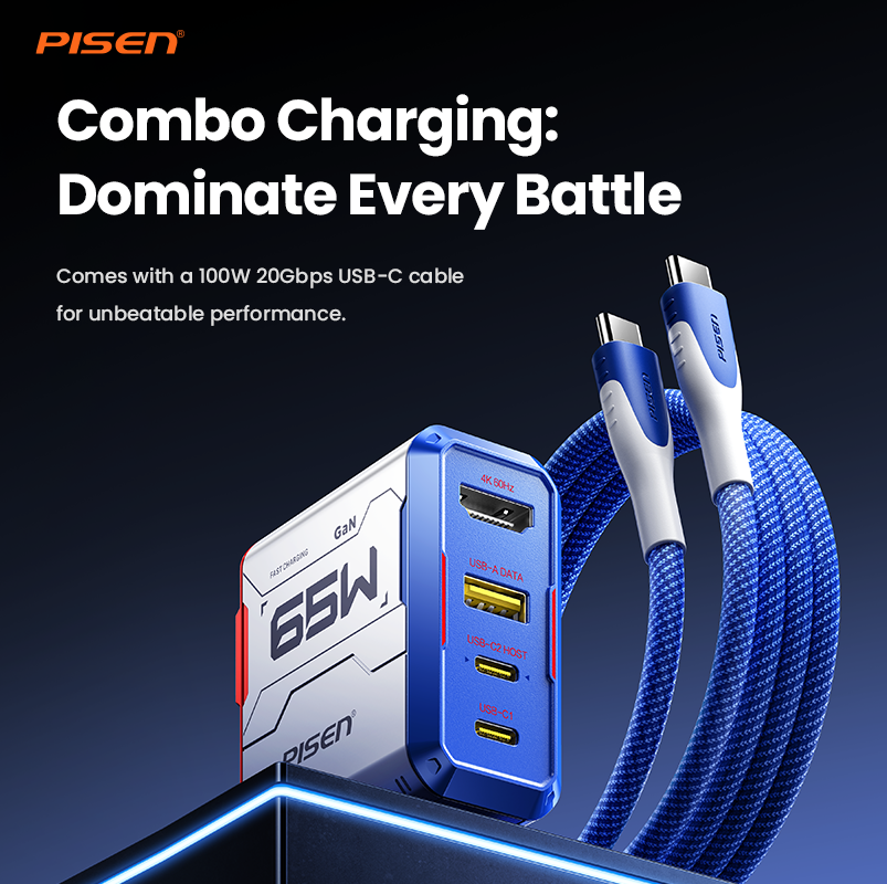 PISEN Gamer Utility 65W 4-Port GaNHub Fast Charger – USB-C Desktop Charging Station (TP-C31)