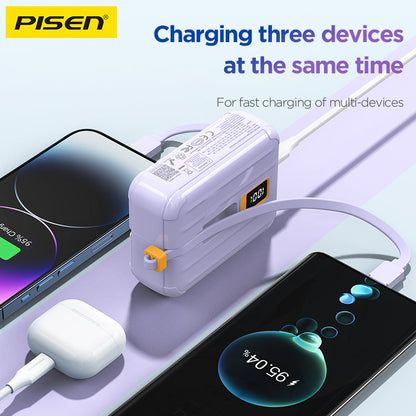 PISEN QUICK 30W Mini Power Bank 10000mAh – Fast Charger with Display & Built-In Cables (TS-D364)