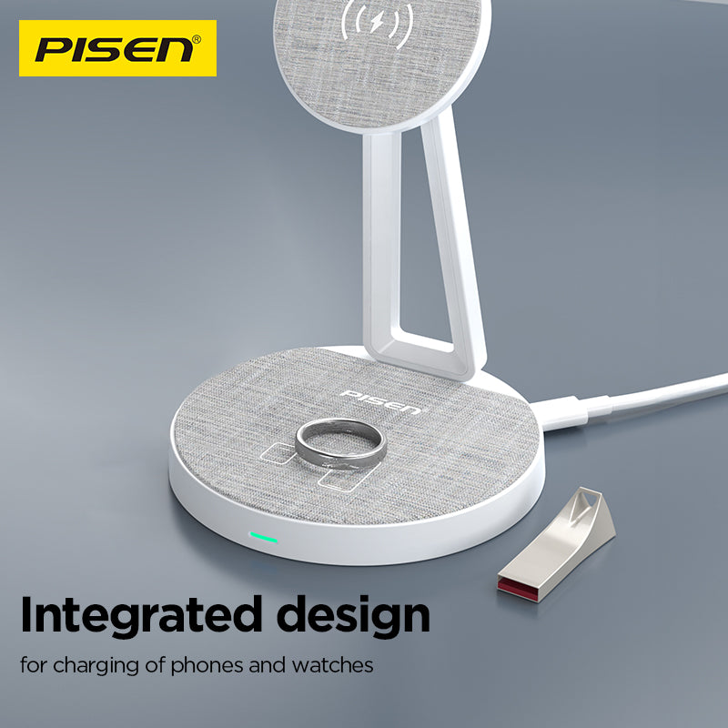 PISEN 2-in-1 Wireless Charging Stand – MagSafe Dock for Phone & Earbuds (TP-C30)