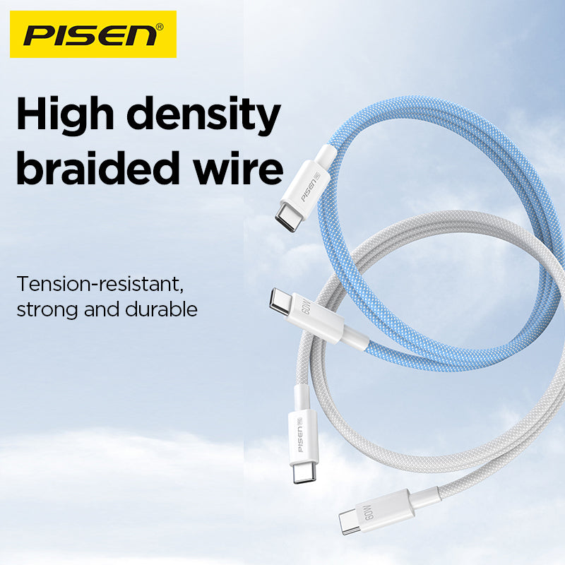 PISEN PRO USB-C to USB-C Braided Cable – 60W Fast-Charging & Sync Cable (CC11)