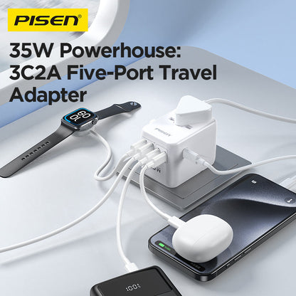 PISEN Global Travel 35W 5-Port GaN Fast Charger – Multi-Port USB-C Travel Adapter (TP-C110)