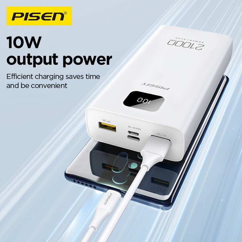 PISEN Mr White 21000mAh Power Bank – Portable Charger with Digital Display, White (TS-D294)