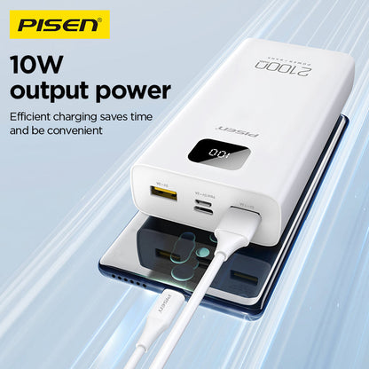 PISEN Mr White 21000mAh Power Bank – Portable Charger with Digital Display, White (TS-D294)
