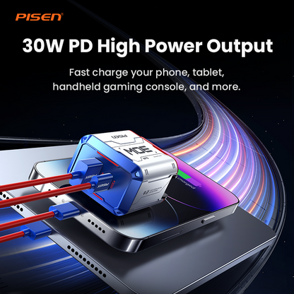 PISEN Gamer Lite 30W 2-Port GaN Fast Charger – Compact USB-C Wall Charger (TP-C33)