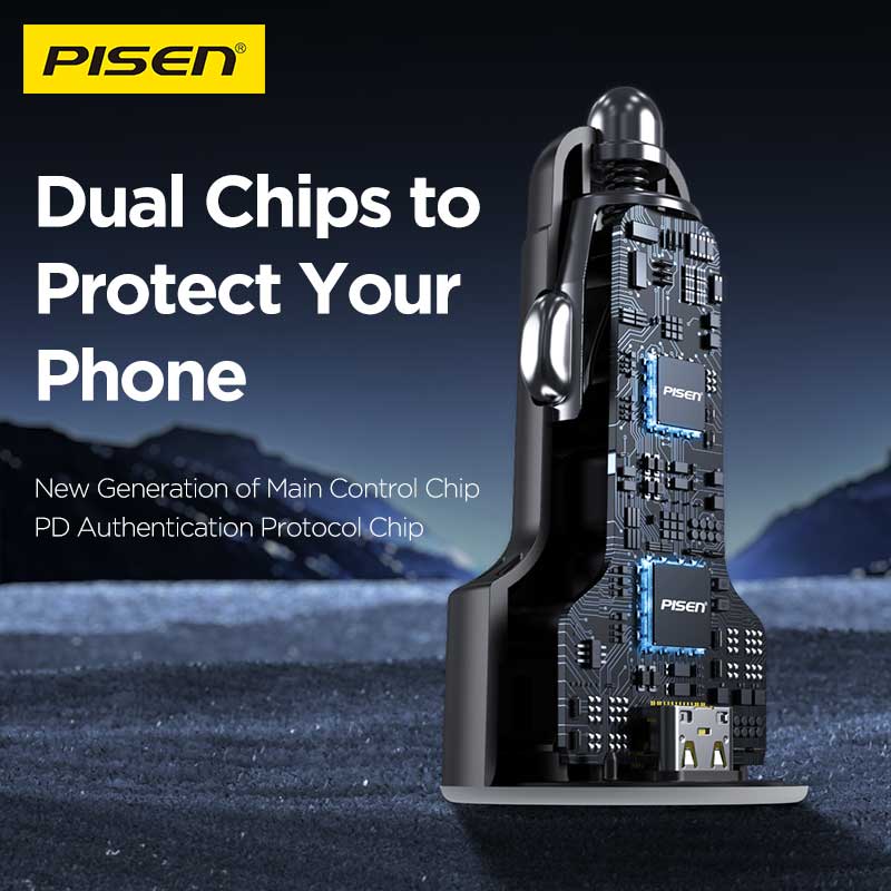 PISEN 60W Car Charger – 3-Port 2C1A Fast-Charging Adapter, Black (TP-C79)