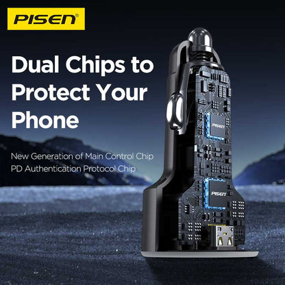 PISEN 60W Car Charger – 3-Port 2C1A Fast-Charging Adapter, Black (TP-C79)