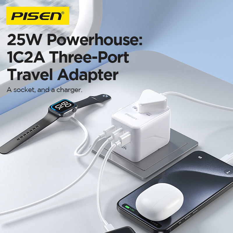 PISEN Global Travel 20W 3-Port GaN Fast Charger – Multi-Port USB-C Travel Adapter (TP-C109)