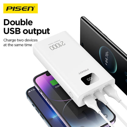 PISEN Mr White 21000mAh Power Bank – Portable Charger with Digital Display, White (TS-D294)