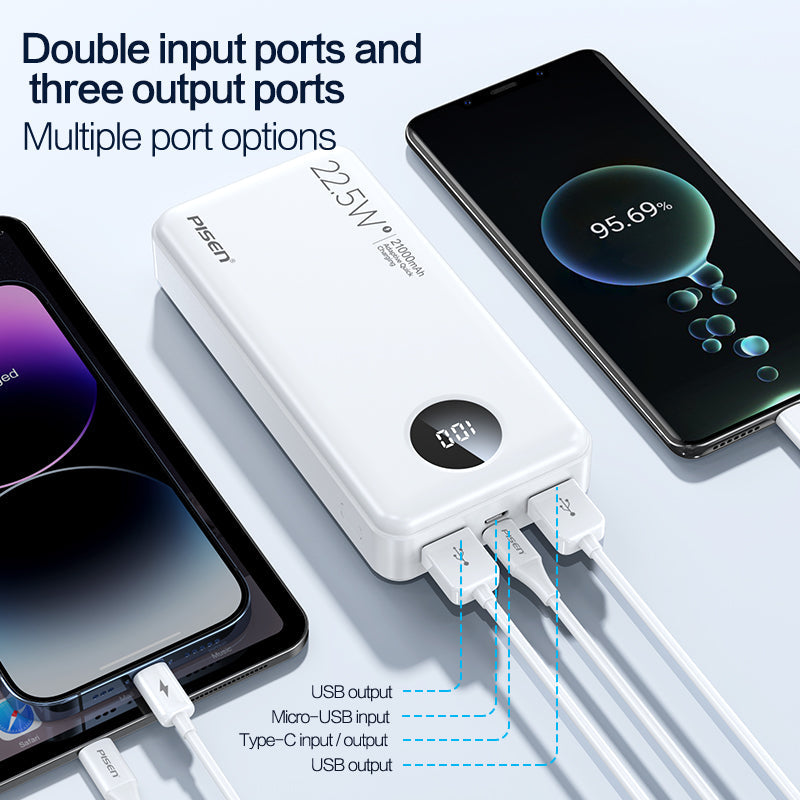 PISEN Power Cube 22.5W Power Bank 21000mAh – Fast Charger with Digital Display (TS-D301)