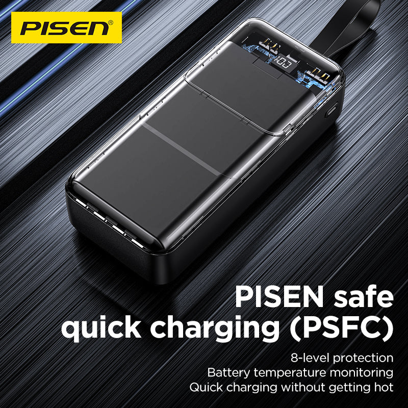 PISEN Semi-Mirror 22.5W Power Bank 30000mAh – High-Capacity Fast Portable Charger (TP-D040)