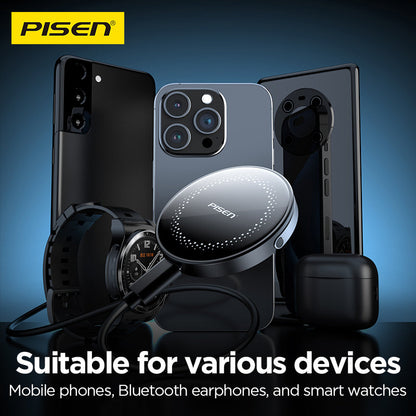PISEN 2-in-1 Magnetic Wireless Charger – MagSafe Dock for Phone & Earbuds (TP-C43)