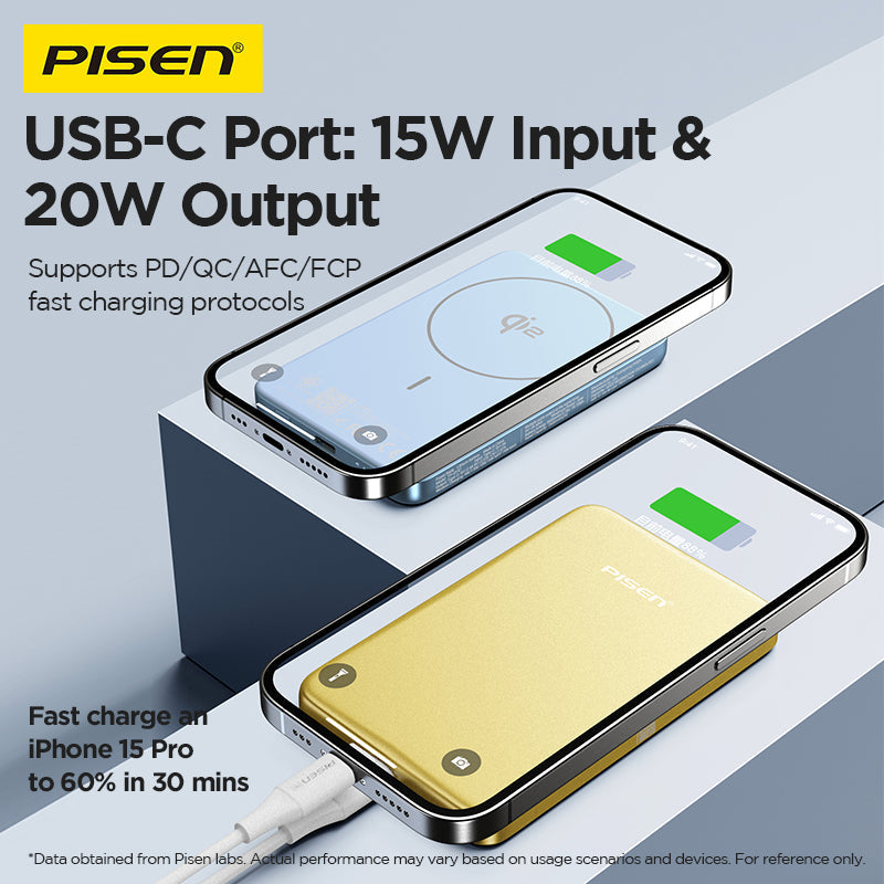 PISEN SleekVolt 20W Wireless Power Bank 5000mAh – Slim MagSafe Portable Charger (TP-D147)
