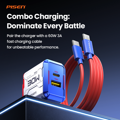 PISEN Gamer Lite 30W 2-Port GaN Fast Charger – Compact USB-C Wall Charger (TP-C33)