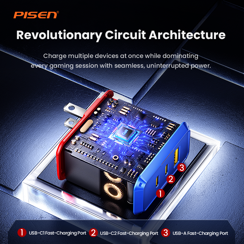 PISEN Gamer Lite 65W 3-Port GaN Fast Charger – USB-C Wall Charger for Laptops & Phones (TP-C34)