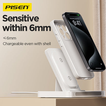 PISEN 3-in-1 Foldable Wireless Charging Station – MagSafe Dock with Night Light, White (XY-C56)