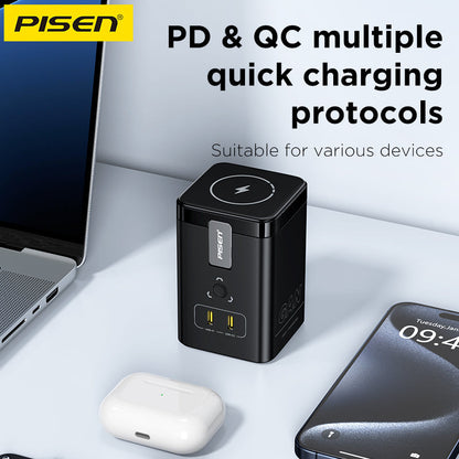 PISEN MagStation 45W GaN Desktop Charger – Magnetic Wireless & USB-C Charging Station (TP-C25)