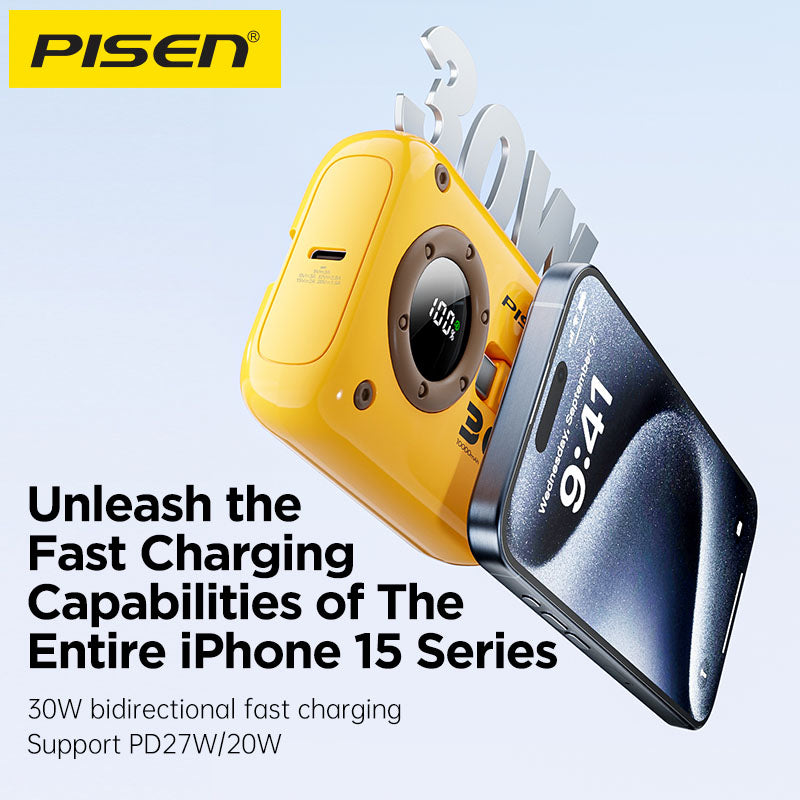 PISEN QUICK 30W Mini Power Bank with Dual Built-In Cables – Compact Fast Charger (TS-D373)