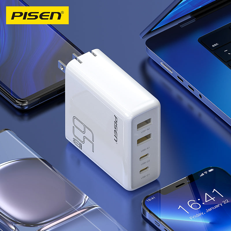 PISEN Pro 65W GaN Fast Charger – 4-Port 2C+2A USB-C Wall Charger, US Plug (TS-C146)