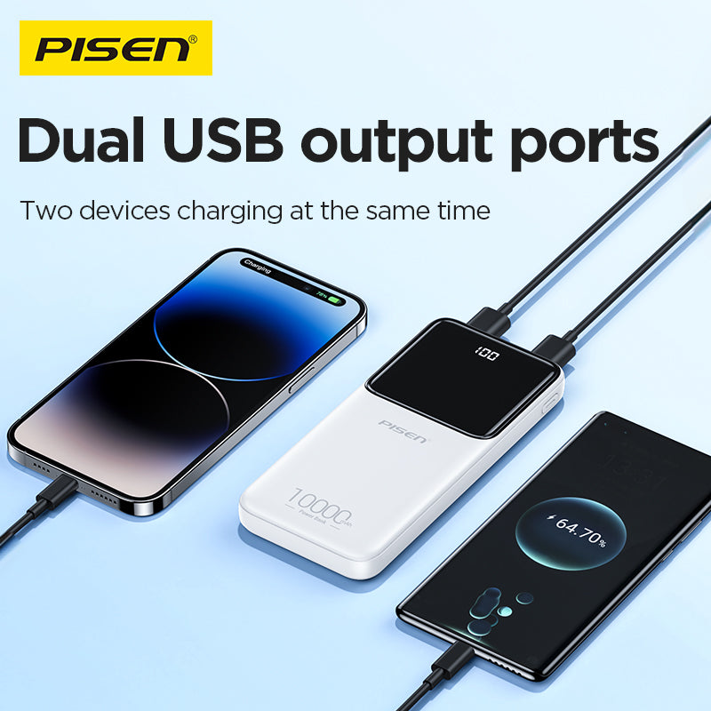 PISEN Semi-Mirror 10W Power Bank 10000mAh – Slim Portable Charger (TP-D053)