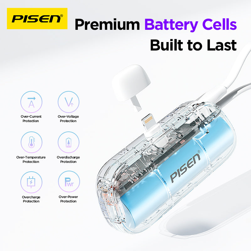 PISEN Tiny 15W Mini Power Bank 5000mAh – Compact Pocket Portable Charger (TP-D180)