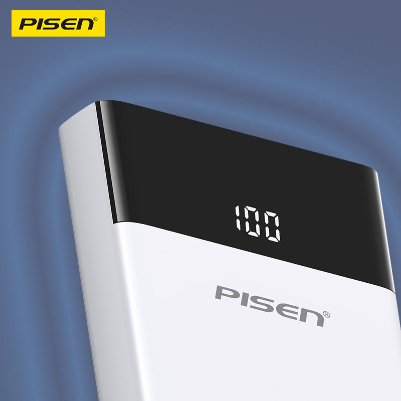 PISEN Mr White Power Station 10500mAh Power Bank – Portable Charger with Display, White (TS-D322A)