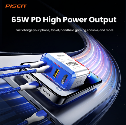 PISEN Gamer Utility 65W 4-Port GaNHub Fast Charger – USB-C Desktop Charging Station (TP-C31)